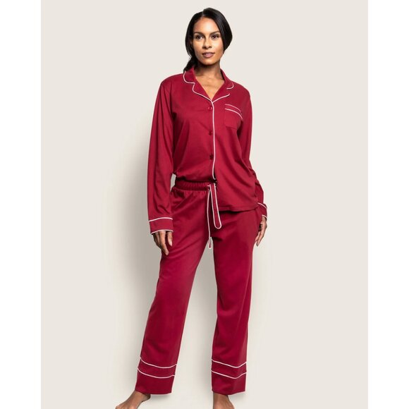 PETITE PLUME Luxe Pima Cotton Pajamas and Robe Set in Bordeaux Size Small - Picture 1 of 14